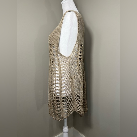 ✨Great Northern Indigo Large Tan Open Knit Cardigan Boho Vest - Picture 2 of 5